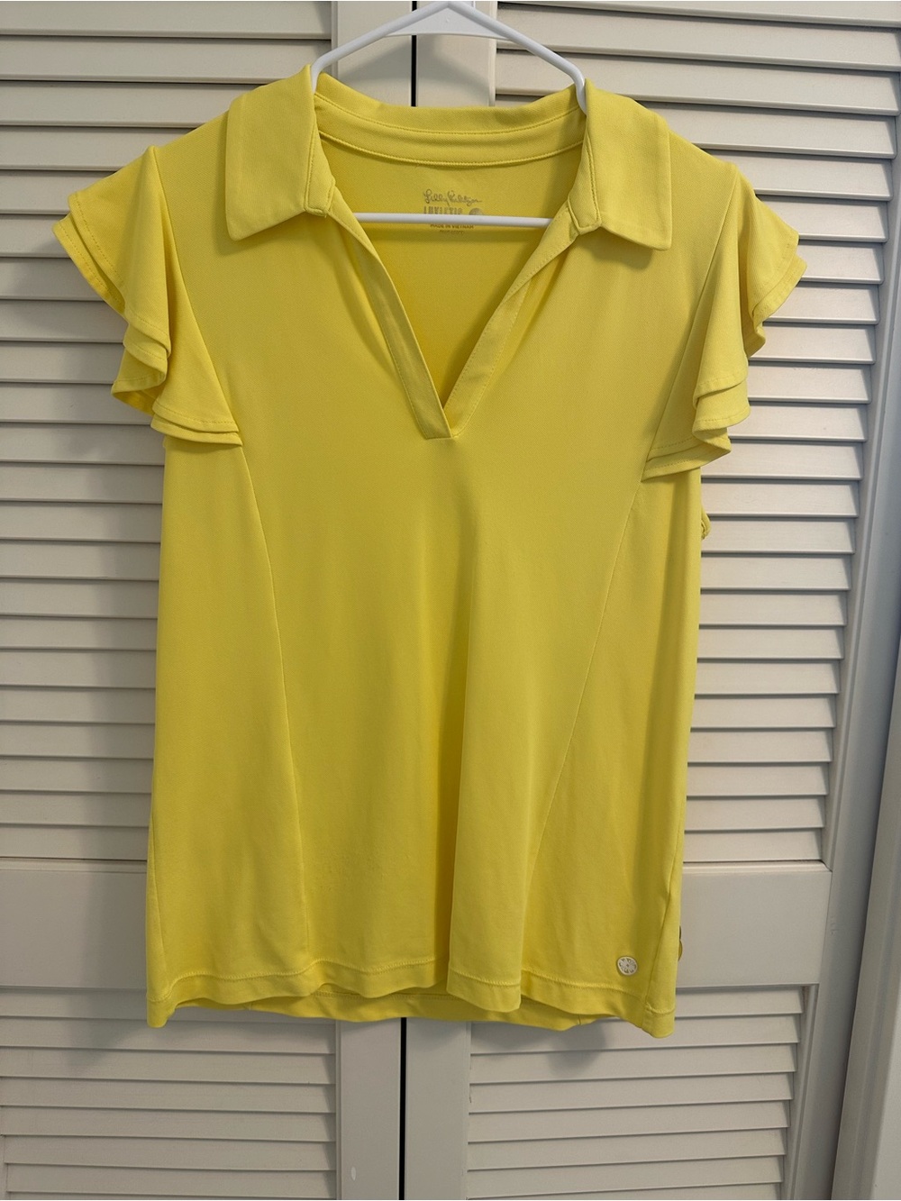Lilly Pulitzer Lemon Luxletic Ruffle Sleeve Polo